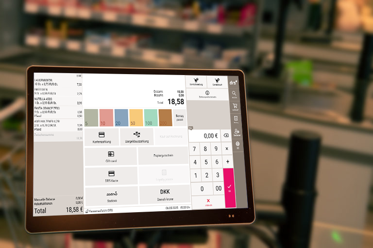 Bild einer Kasse mit Software von DRS